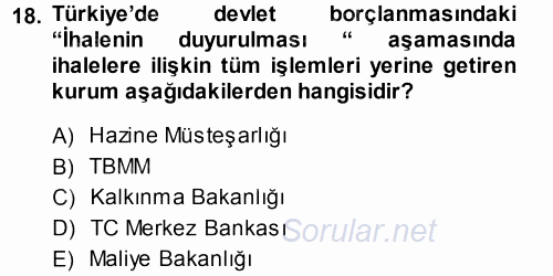 Devlet Borçları 2013 - 2014 Ara Sınavı 18.Soru