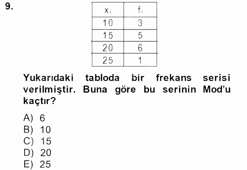 İstatistik 1 2014 - 2015 Ara Sınavı 9.Soru