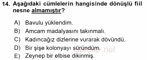 Türkçe Biçim Bilgisi 2017 - 2018 Dönem Sonu Sınavı 14.Soru