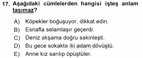 Türkçe Biçim Bilgisi 2017 - 2018 Dönem Sonu Sınavı 17.Soru