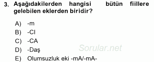 Türkçe Biçim Bilgisi 2017 - 2018 Dönem Sonu Sınavı 3.Soru