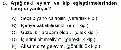 Türkçe Biçim Bilgisi 2017 - 2018 Dönem Sonu Sınavı 5.Soru