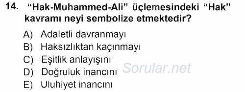 İslam Mezhepleri Tarihi 2012 - 2013 Dönem Sonu Sınavı 14.Soru