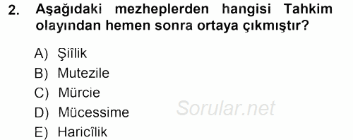 İslam Mezhepleri Tarihi 2012 - 2013 Dönem Sonu Sınavı 2.Soru