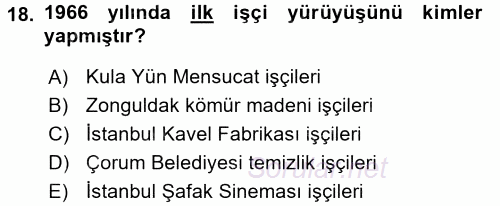 Türkiye´de Demokrasi Ve Parlemento Tarihi 2017 - 2018 Dönem Sonu Sınavı 18.Soru