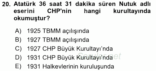 Türkiye´de Demokrasi Ve Parlemento Tarihi 2017 - 2018 Dönem Sonu Sınavı 20.Soru