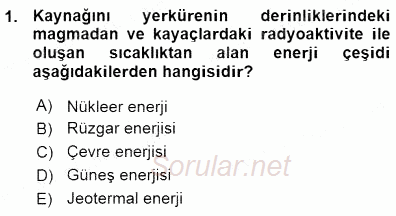 Enerji Analizi 2015 - 2016 Ara Sınavı 1.Soru