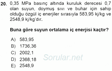 Enerji Analizi 2015 - 2016 Ara Sınavı 20.Soru