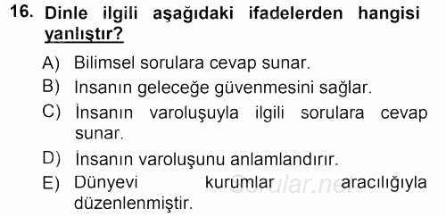 Antropoloji 2014 - 2015 Dönem Sonu Sınavı 16.Soru