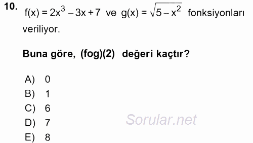 Coğrafi Bilgi Sistemleri İçin Temel Matematik 2017 - 2018 Ara Sınavı 10.Soru