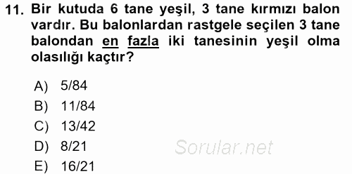 Coğrafi Bilgi Sistemleri İçin Temel Matematik 2017 - 2018 Ara Sınavı 11.Soru