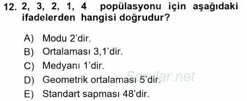 Coğrafi Bilgi Sistemleri İçin Temel Matematik 2017 - 2018 Ara Sınavı 12.Soru
