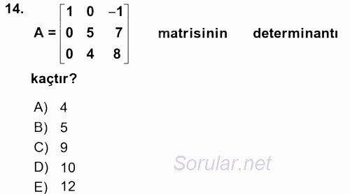 Coğrafi Bilgi Sistemleri İçin Temel Matematik 2017 - 2018 Ara Sınavı 14.Soru