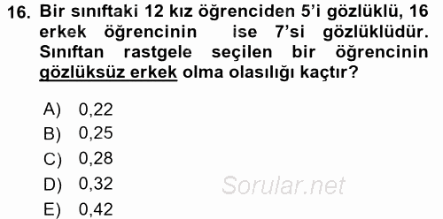 Coğrafi Bilgi Sistemleri İçin Temel Matematik 2017 - 2018 Ara Sınavı 16.Soru