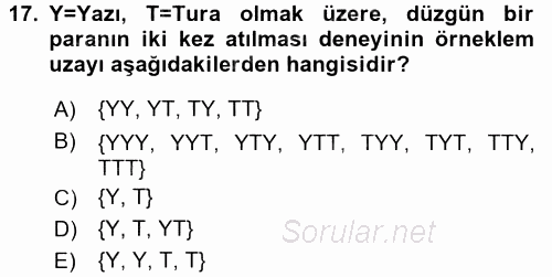 Coğrafi Bilgi Sistemleri İçin Temel Matematik 2017 - 2018 Ara Sınavı 17.Soru