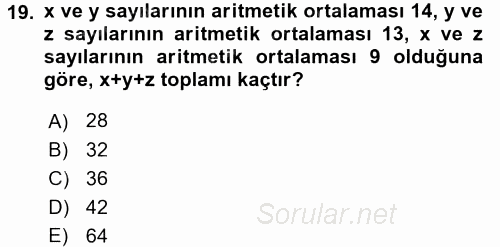 Coğrafi Bilgi Sistemleri İçin Temel Matematik 2017 - 2018 Ara Sınavı 19.Soru