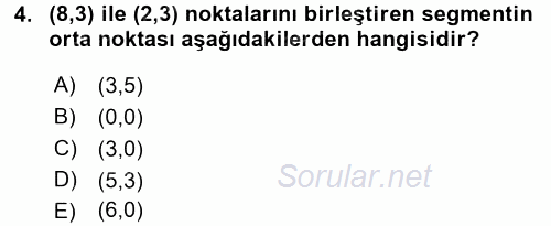 Coğrafi Bilgi Sistemleri İçin Temel Matematik 2017 - 2018 Ara Sınavı 4.Soru
