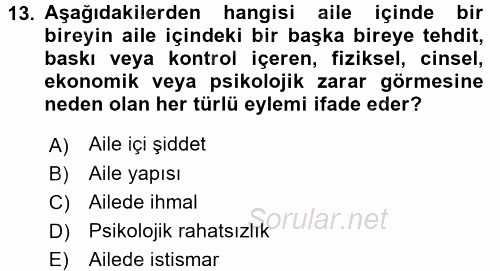 Aile İçi Uyumlu Etkileşim 2017 - 2018 Dönem Sonu Sınavı 13.Soru