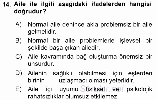 Aile İçi Uyumlu Etkileşim 2017 - 2018 Dönem Sonu Sınavı 14.Soru