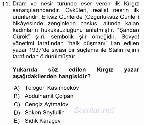 Çağdaş Türk Edebiyatları 2 2016 - 2017 Dönem Sonu Sınavı 11.Soru