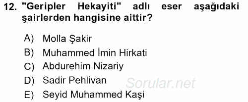 Çağdaş Türk Edebiyatları 2 2016 - 2017 Dönem Sonu Sınavı 12.Soru