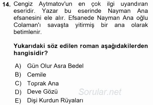 Çağdaş Türk Edebiyatları 2 2016 - 2017 Dönem Sonu Sınavı 14.Soru
