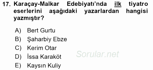 Çağdaş Türk Edebiyatları 2 2016 - 2017 Dönem Sonu Sınavı 17.Soru