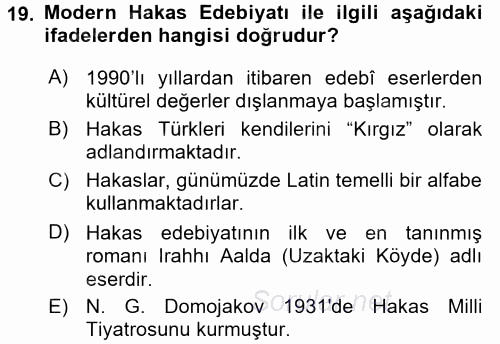 Çağdaş Türk Edebiyatları 2 2016 - 2017 Dönem Sonu Sınavı 19.Soru