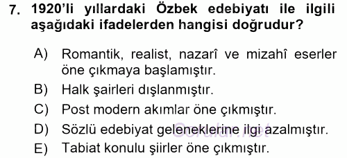 Çağdaş Türk Edebiyatları 2 2016 - 2017 Dönem Sonu Sınavı 7.Soru