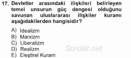 Siyaset Bilimi 2013 - 2014 Dönem Sonu Sınavı 17.Soru