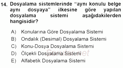 Belge Yönetimi ve Ofis Uygulamaları 2015 - 2016 Dönem Sonu Sınavı 14.Soru