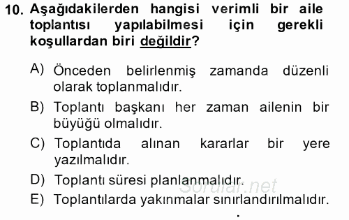 Aile Yapısı ve İlişkileri 2014 - 2015 Ara Sınavı 10.Soru