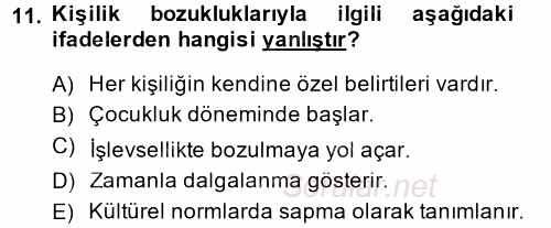 Aile Yapısı ve İlişkileri 2014 - 2015 Ara Sınavı 11.Soru