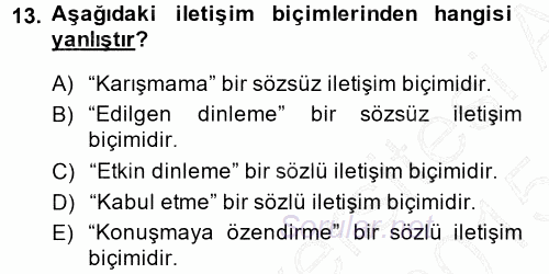 Aile Yapısı ve İlişkileri 2014 - 2015 Ara Sınavı 13.Soru