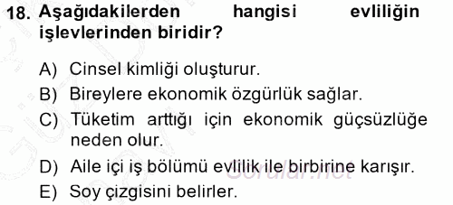 Aile Yapısı ve İlişkileri 2014 - 2015 Ara Sınavı 18.Soru