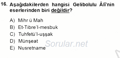 Eski Türk Edebiyatının Kaynaklarından Şair Tezkireleri 2014 - 2015 Ara Sınavı 16.Soru