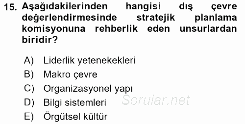 Sağlık Hizmetleri Pazarlaması 2016 - 2017 Ara Sınavı 15.Soru