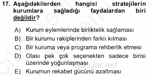 Sağlık Hizmetleri Pazarlaması 2016 - 2017 Ara Sınavı 17.Soru