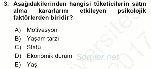 Sağlık Hizmetleri Pazarlaması 2016 - 2017 Ara Sınavı 3.Soru