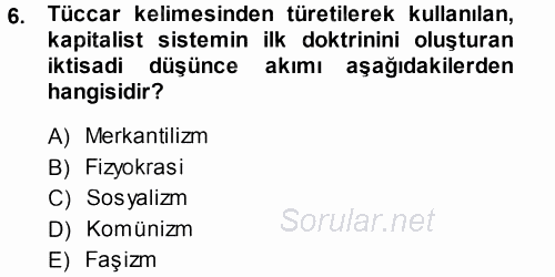 İktisadi Düşünceler Tarihi 2013 - 2014 Ara Sınavı 6.Soru