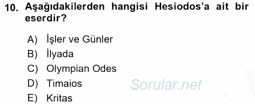 Tarih Felsefesi 1 2015 - 2016 Ara Sınavı 10.Soru