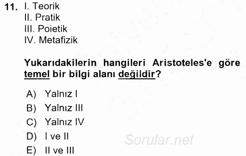 Tarih Felsefesi 1 2015 - 2016 Ara Sınavı 11.Soru