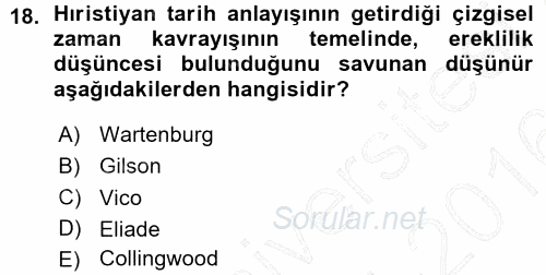 Tarih Felsefesi 1 2015 - 2016 Ara Sınavı 18.Soru