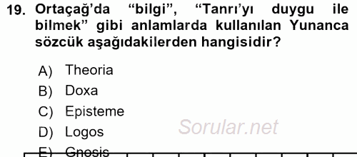 Tarih Felsefesi 1 2015 - 2016 Ara Sınavı 19.Soru