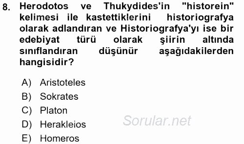 Tarih Felsefesi 1 2015 - 2016 Ara Sınavı 8.Soru