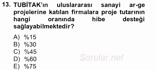 Dış Ticaretle İlgili Kurumlar ve Kuruluşlar 2013 - 2014 Tek Ders Sınavı 13.Soru