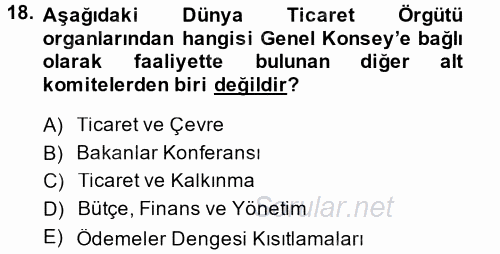 Dış Ticaretle İlgili Kurumlar ve Kuruluşlar 2013 - 2014 Tek Ders Sınavı 18.Soru