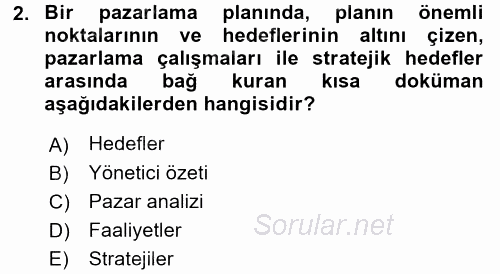 Marka ve Yönetimi 2016 - 2017 Ara Sınavı 2.Soru