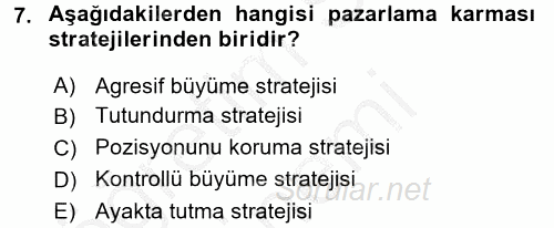 Marka ve Yönetimi 2016 - 2017 Ara Sınavı 7.Soru