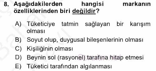 Marka ve Yönetimi 2016 - 2017 Ara Sınavı 8.Soru